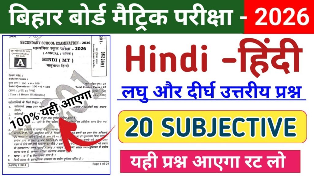 Class 10 Hindi vvi subjective question 2026